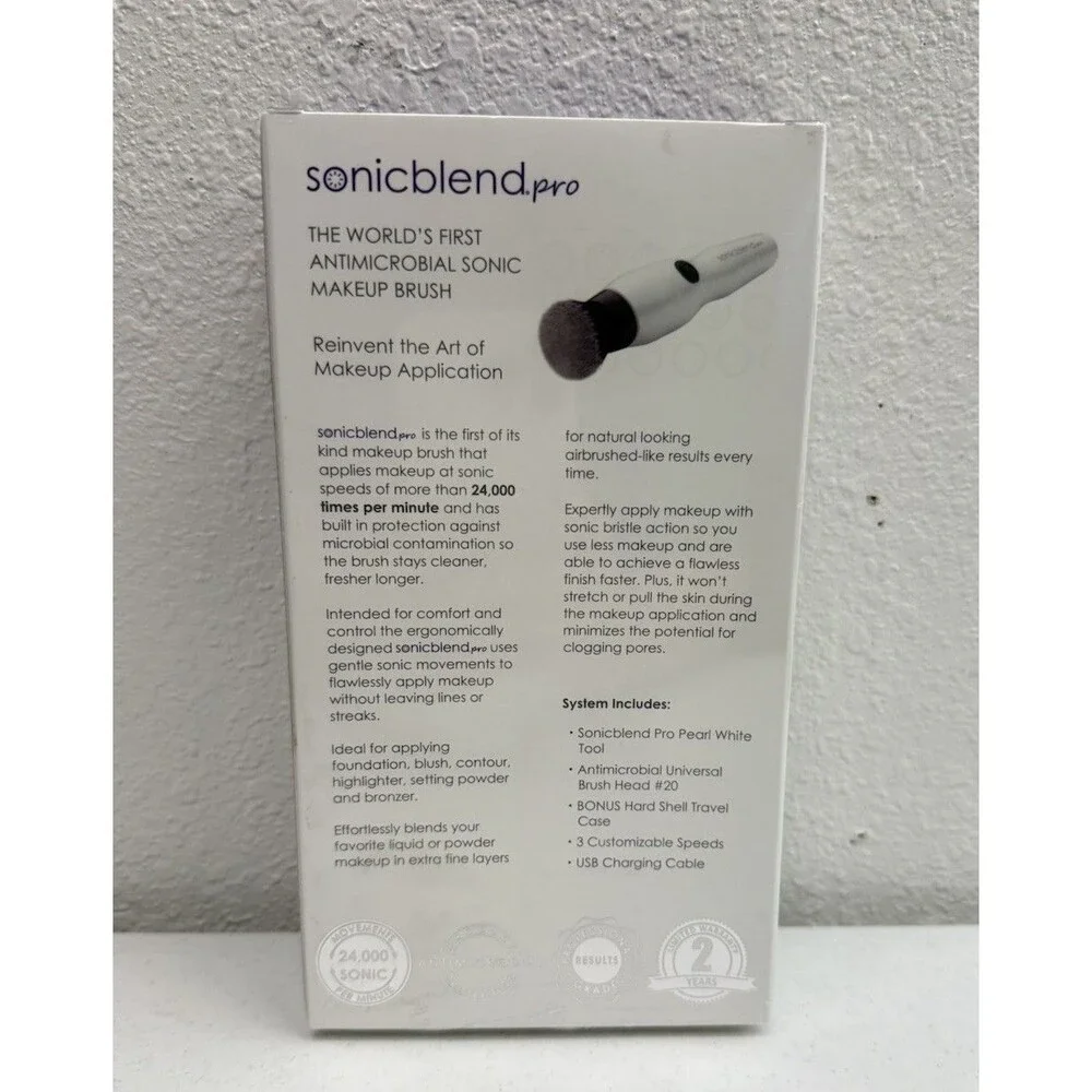 Michael Todd Beauty Sonicblend Pro Antimicrobial Sonic Makeup Brush White NIB